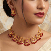 Divine Gold Plated Ruby Lakshmi Crystal Choker Necklace Set
