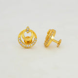 Crescent Gold Plated Stone Stud Earrings