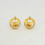 Crescent Gold Plated Stone Stud Earrings