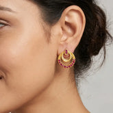 Crescent Gold Plated Stone Stud Earrings