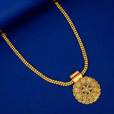 Double-Strand Ball Chain Ruby Stone Floral Necklace featuring intricate floral pendant and gold-plated ball chain.