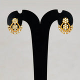 Dual Floral Design Gold Plated CZ Stone Stud Earrings