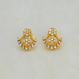 Dual Floral Design Gold Plated CZ Stone Stud Earrings featuring intricate gold plating and sparkling cubic zirconia.