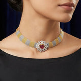 Two-Tone Designer Bridal CZ Ruby Choker