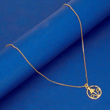Simple Gold-Plated Floral Pendant With Chain showcased on a blue background.