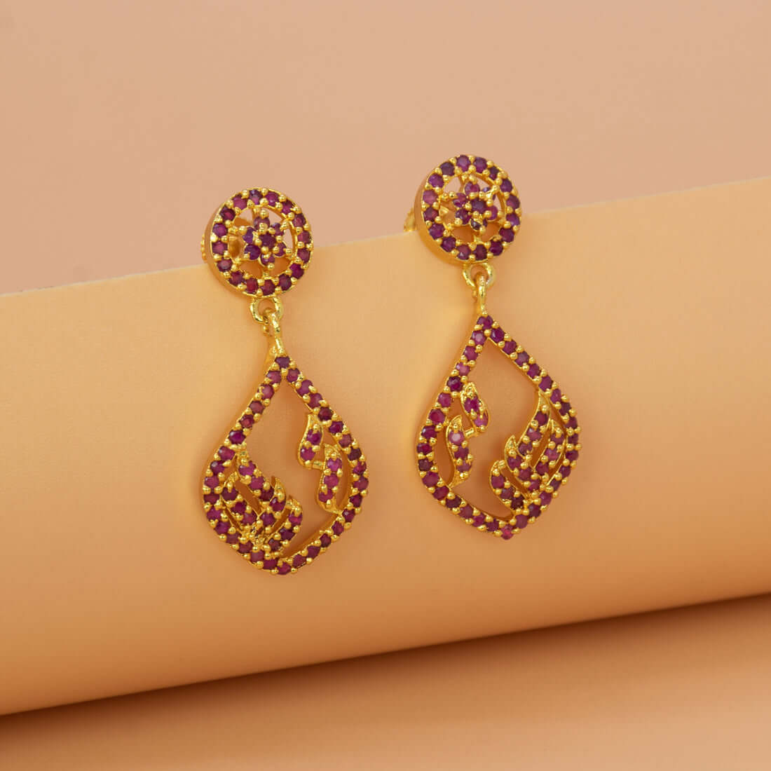 Ruby Stone Teardrop Drop Earrings