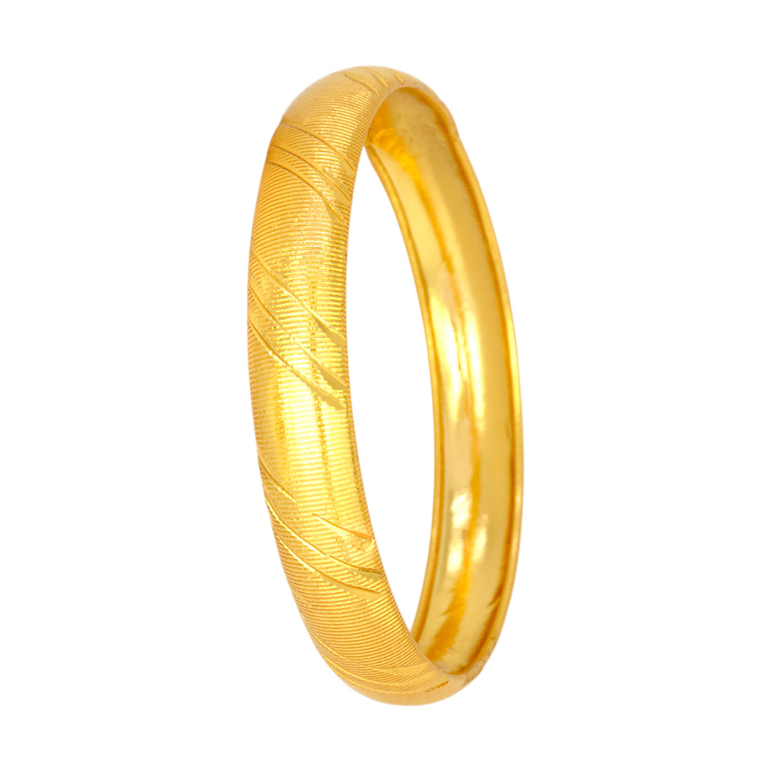 Gold Plated Medium Designer Lightweight Pipe Bangle with textured finish for daily wear.