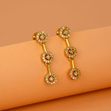 Elegant-Gold-Plated-Triple-Floral-Drop-Earrings