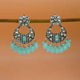 ഓക്സിഡൈസ്ഡ് സിൽവർ ഫ്ലോറൽ ചാന്ദ്ബാലി ക്രിസ്റ്റൽ കമ്മലുകൾ