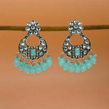 Oxidized Silver Floral Chandbali Crystal Earrings