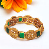 Antique Gold Plated Big Square Emerald Stone Lakshmi Bangle