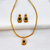 Elegant Gold Plated Green Nagapadam Pendant Set featuring a necklace and matching earrings.