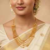 മനോഹരമായ ഫൈവ്-സ്ട്രാൻഡ് ഡിസൈനർ ഗോൾഡൻ ബീഡ്സ് ലെയർ നെക്ലേസ്