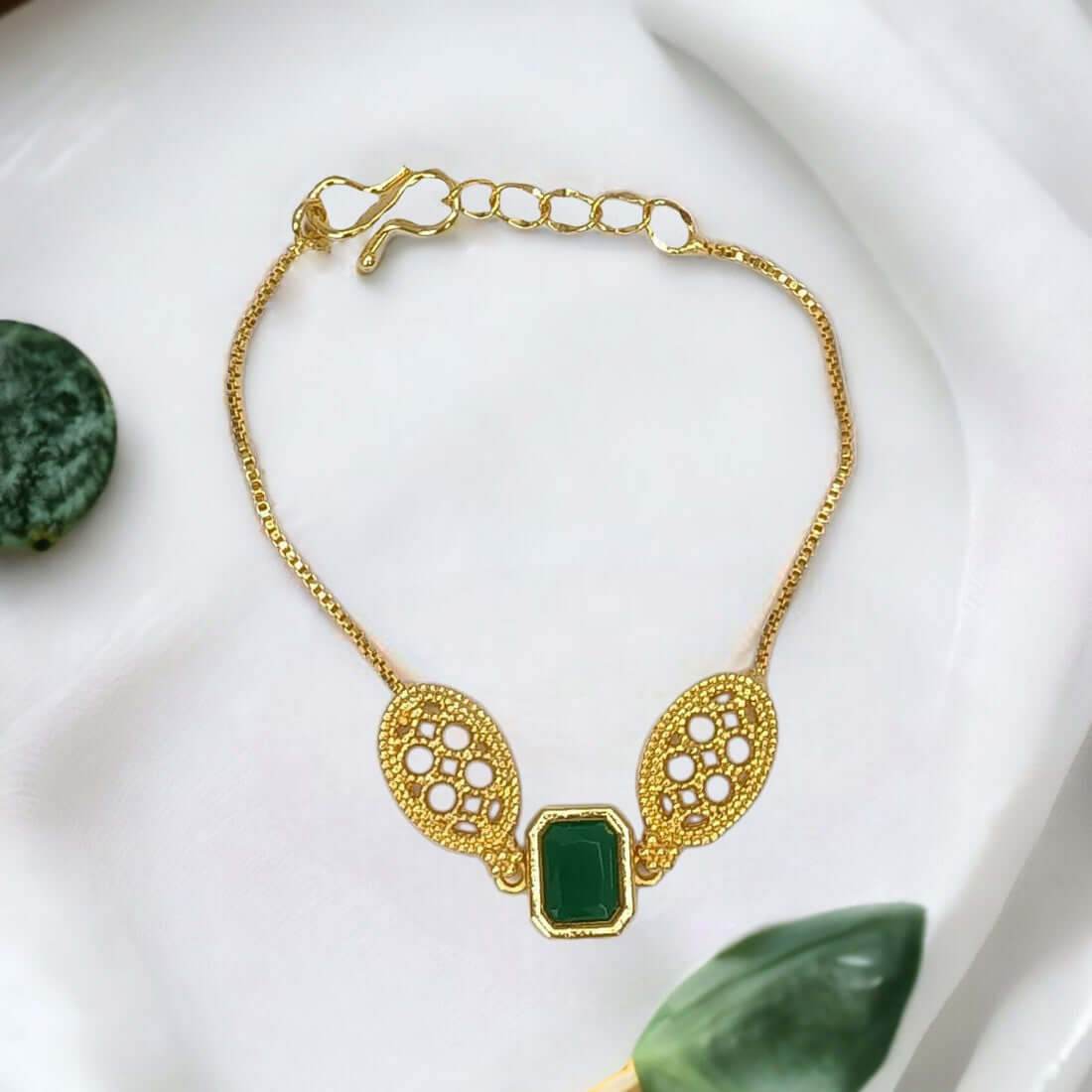 Elegant Gold Plated Square Stone Ladies Bracelet