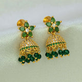 Alluring Gold-Plated Emerald CZ Jhumka Earrings