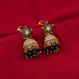Alluring Gold-Plated Emerald CZ Jhumka Earrings