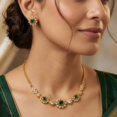 Antique Gold-Plated Oval Emerald CZ Choker Set
