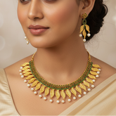 Gold Plated Emerald Leaf Necklace Set