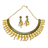 Gold Plated Emerald Leaf Necklace Set