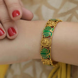 Ethnic Antique Gold Plated Lakshmi Lotus Bangle - Green