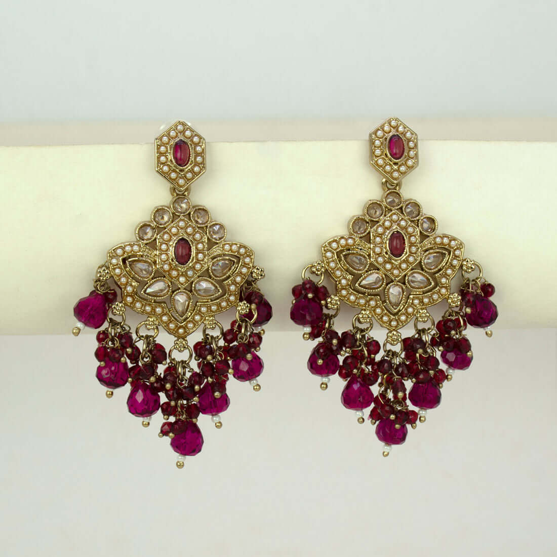 Fashion-Drop-Deep-Pink-Beaded-Earrings