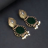 फैशन गोल्डन ऑक्सीडाइज़्ड मोनालिसा स्टोन इयररिंग्स