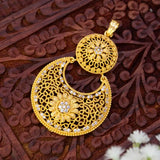 Big Gold Plated Floral Dual Chandbali Stone Pendant