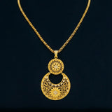 Big Gold Plated Floral Dual Chandbali Stone Pendant