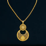 Big Gold Plated Floral Dual Chandbali Stone Pendant