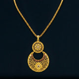 Big Gold Plated Floral Dual Chandbali Stone Pendant