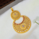 Big Gold Plated Floral Dual Chandbali Stone Pendant
