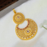 Big Gold Plated Floral Dual Chandbali Stone Pendant