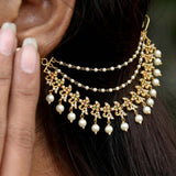 Floral Ruby Emerald CZ Stone Pearl Ear Chain