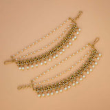 Floral Ruby Emerald CZ Stone Pearl Ear Chain