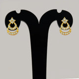 Gold Plated Floral Twin Crescent Stone Stud Earrings - CZ