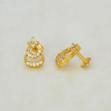 Gold Plated Floral Twin Crescent Stone Stud Earrings - CZ