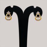 Gold Plated Floral Twin Crescent Stone Stud Earrings - Purple CZ