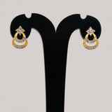 Gold Plated Floral Twin Crescent Stone Stud Earrings - Purple CZ