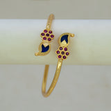 Gold Plated Floral Ruby Stones Open Mango Bangle