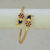 Gold Plated Floral Ruby Stones Open Mango Bangle