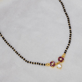 Floral Stone Pendant Black Beads Mangalsutra Chain