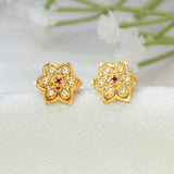 Floral CZ Stone Gold Plated Stud Earrings