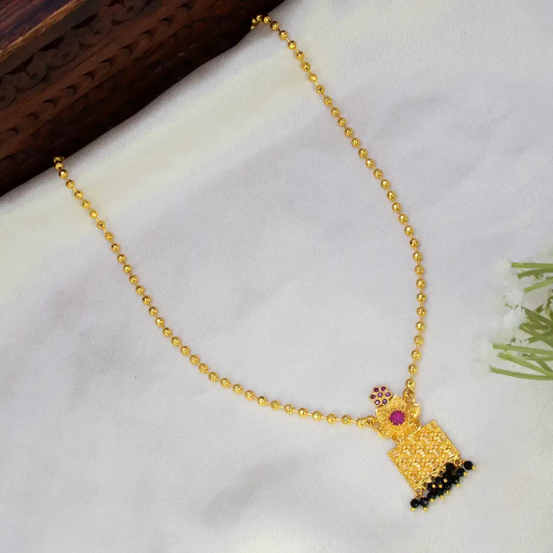 Gold Plated South Indian Square Pendant Necklace