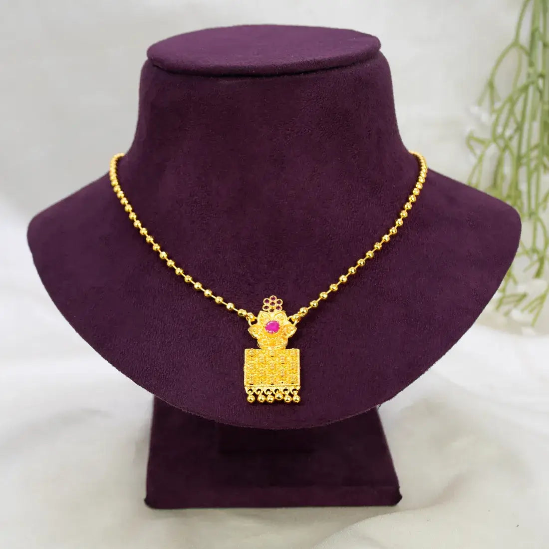 Gold Plated South Indian Square Pendant Necklace