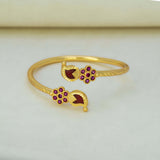 Gold Plated Floral Ruby Stones Open Mango Bangle