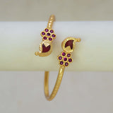 Gold Plated Floral Ruby Stones Open Mango Bangle