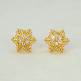 Gold Plated Snowflake Stone Stud Earrings