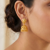 Gold-Plated Small Floral Jhumka Earrings For Women