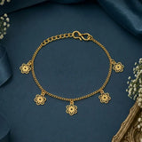Floral Charm Hanging Golden Curb Chain Bracelet