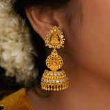 Gold Plated CZ Stone Lakshmi Temple Jhumka